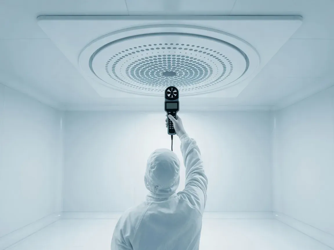 Airflow measurement at a cleanroom ceiling supply terminal
