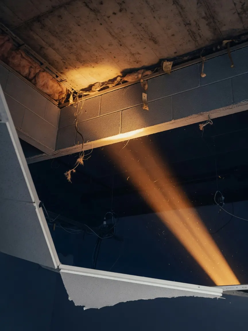 Above ceilings. Inside risers. | Compartmentation